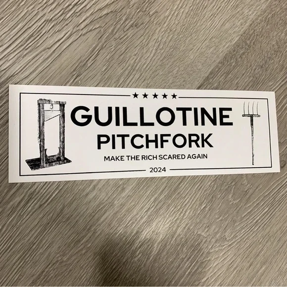 Guillotine Pitchfork 2024 | Bumper Stickers | Handmade | Political Satire Art - Picture 1 of 3